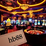 Players enjoying hb88 at a vibrant poker table amidst casino excitement.