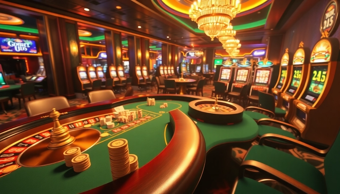 The thrilling ambiance of 69 VN's casino with players at a poker table and a roulette wheel.